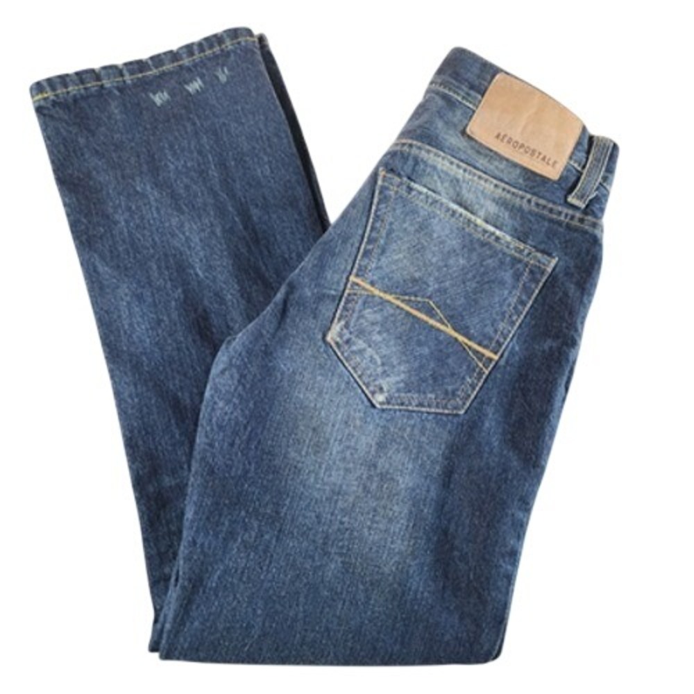 Aeropostale Slim Boot Jeans Size 27/28 Distressed Dark Wash Staple Whiskering‎